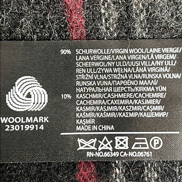 V. FRAAS Wool Cashmere Blend Gray Red Plaid Scarf Unisex - Picture 8 of 9